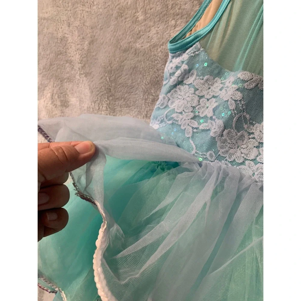 Weissman Kids Turquoise Aqua Lace Sequin Tutu Dance Costume Dress 13493 Size SC
